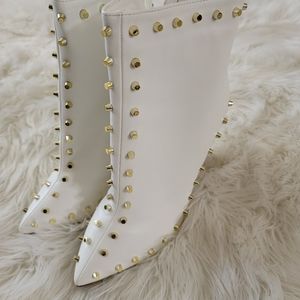 White Studded Ankle Boot. Size 11. 4.5 inches